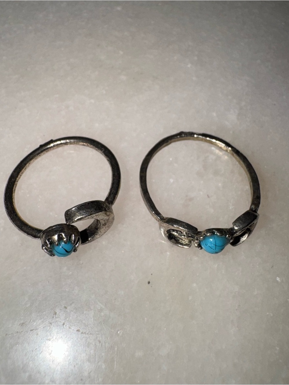 Set of 2 silver tone moon rings